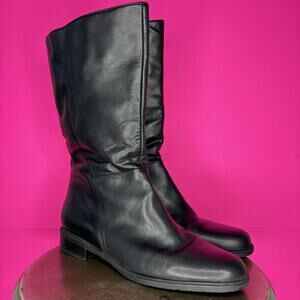 Naturalizer Black Leather Mid Calf Pull-On Boot Sz 9
